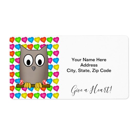 Verkleurde harten Owl Geef een hartlabel Etiket (Voorkant)