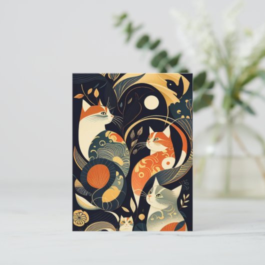 Verkleurde kattenafbeelding briefkaart (Staand voorkant)