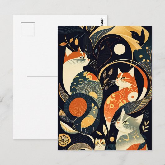 Verkleurde kattenafbeelding briefkaart (Voorkant / Achterkant)