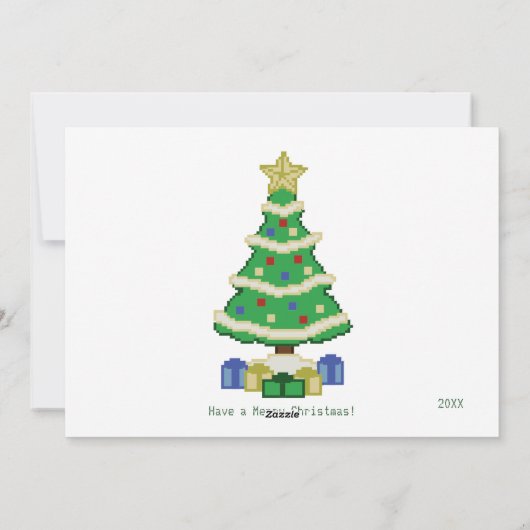 Verkleurde kerstboom met 8-bits videogame-stijl feestdagenkaart (Achterkant)