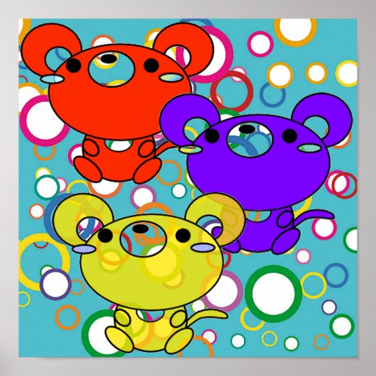Verkleurde Kittys op Circles Canvas Print (Voorkant)