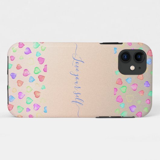 Verkleurde liefdesharten vormen iPhone Case (Achterkant (horizontaal))