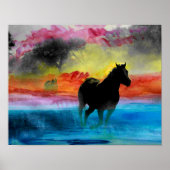 Verkleurde paarden die in het Poster van het water (Voorkant)