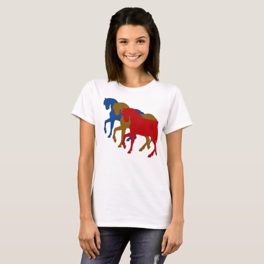Verkleurde paarden in Sillouette T-shirt (Voorkant volledig)