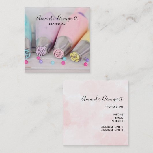 Verkleurde pasta-decorteermiddelen vierkante visitekaartje (Voorkant / Achterkant)