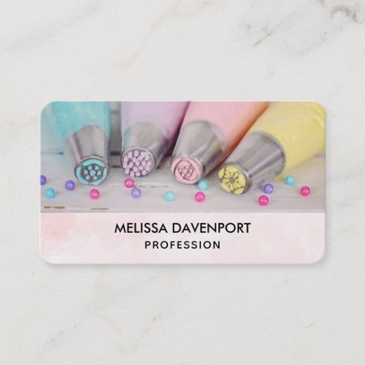 Verkleurde pasta-decorteermiddelen visitekaartje (Voorkant)