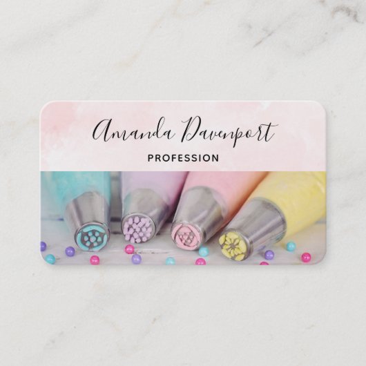 Verkleurde pasta-decorteermiddelen visitekaartje (Voorkant)