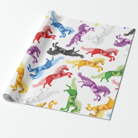Verkleurde patroonspringpaarden cadeaupapier (Uitgerold)