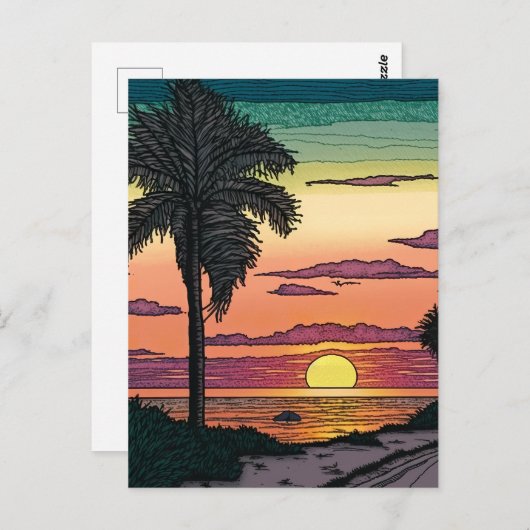 Verkleurde potloodblik van een verbluffende strand briefkaart (Voorkant / Achterkant)