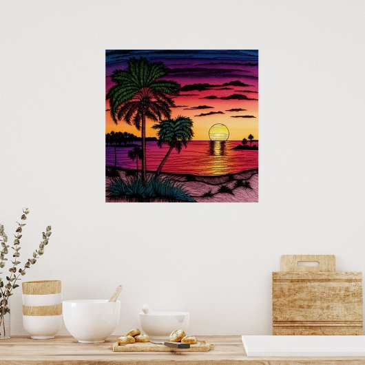 Verkleurde potloodblik van een verbluffende zonson poster (Keuken)