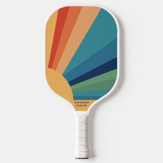 Verkleurde regenboog Zon Aangepaste tekst Naam Tel Pickleball Paddle (Voorkant)