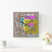 Verkleurde vakken - Achterwaarts afspeelbare wandk Vierkante Klok (Huis)