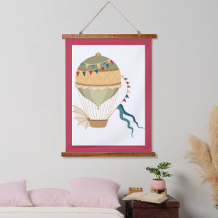 Verkleurde vlaggen Groene Steampunk Hot Air ballon Hangend Wandkleed