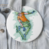 Verkleurde vliegskater, grappige illustratie ronde button 6,0 cm (In situ)