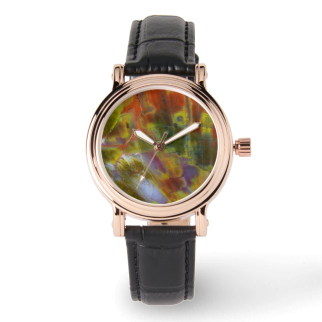 Verkleurste versteende hout horloge (Voorkant)