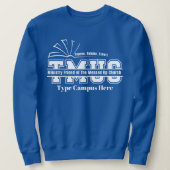 Verknipte Kerk Dames Varsity Blauwe Campus Trui (Design voorkant)