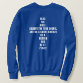 Verknipte Kerk Heren Varsity Blauwe Campus Trui (Design achterkant)