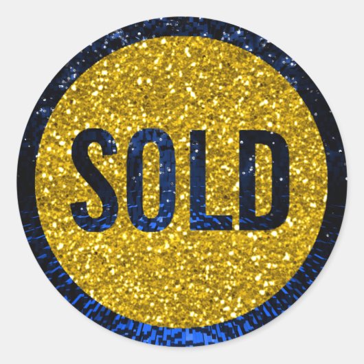 Verkocht Glitter Blue Navy Gold Real Estate Agent Ronde Sticker (Voorkant)