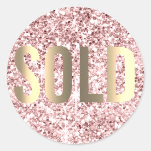 Verkocht Glitter Blush Faux Gold Pink Estate Agent Ronde Sticker