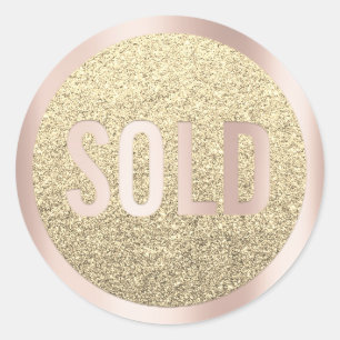 Verkocht Glitter Silver RoseGold Real Estate Agent Ronde Sticker