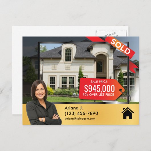 VERKOCHT onroerend goed Advert verkoopagent gestro Briefkaart (Voorkant / Achterkant)