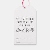 Verkocht uit het goede spul Grappige Kerstmis Cadeaulabel (Voorkant)