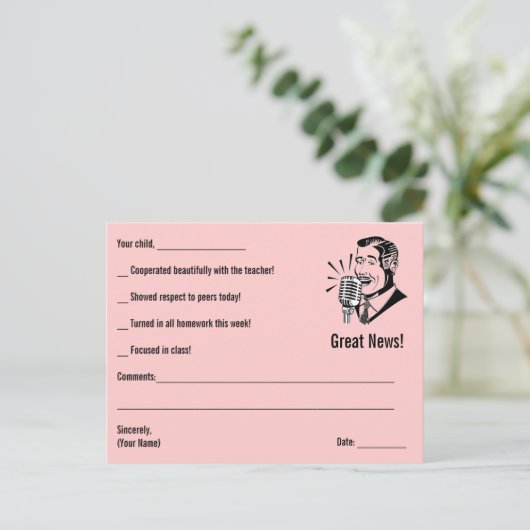 VERKOOP - CUSTOM Teacher Note Home - Roze Briefkaart (Staand voorkant)