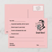 VERKOOP - CUSTOM Teacher Note Home - Roze Briefkaart (Voorkant / Achterkant)