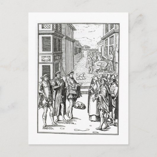 Verkoop door Crier van de Stad, na een houtdruk in Briefkaart (Voorkant)