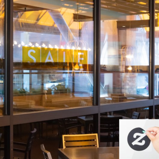 Verkoop doos geel raamsticker (Restaurant Raam)