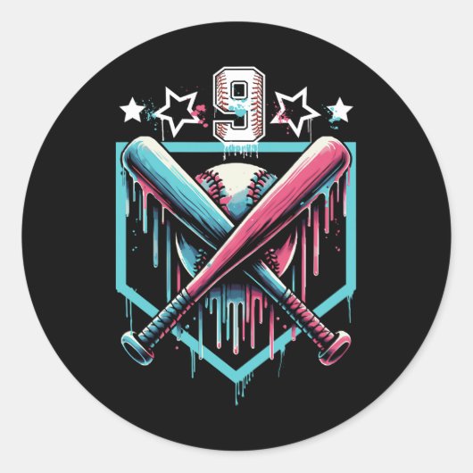 Verkoop Drip 9e Verjaardag Jongens Nummer 9 Jeugd  Ronde Sticker (Voorkant)