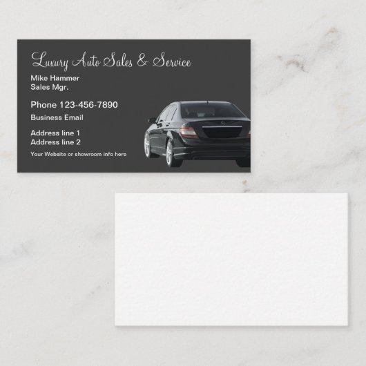 Verkoop en service van luxe auto's visitekaartje (Voorkant / Achterkant)