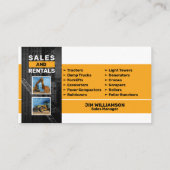 Verkoop en verhuur van zware bouwmachines visitekaartje (Achterkant)