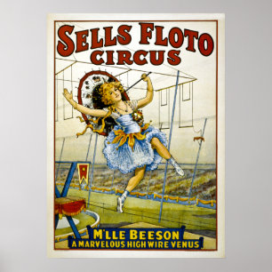 Verkoop Floto Circus - M'lle Beeson - High Wire Ve Poster