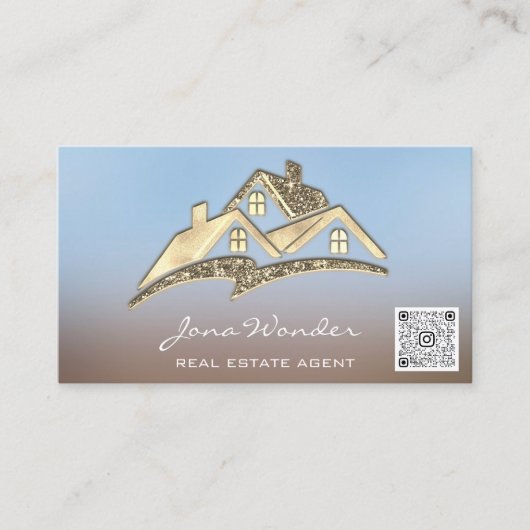 Verkoop House Social Media Logo Gold Foto QR CODE  Visitekaartje (Voorkant)