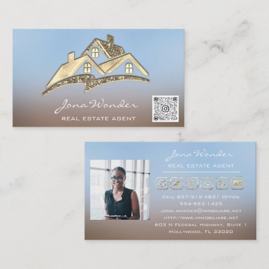 Verkoop House Social Media Logo Gold Foto QR CODE  Visitekaartje (Voorkant / Achterkant)
