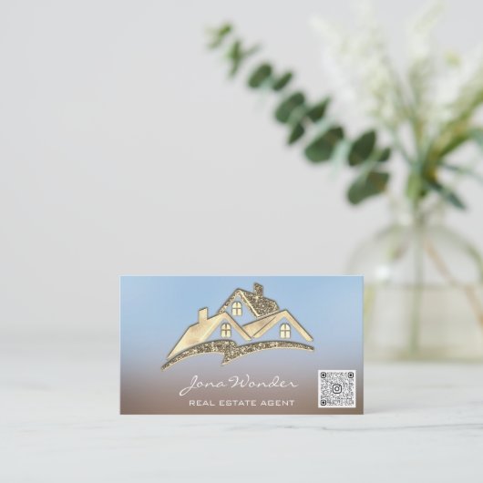 Verkoop House Social Media Logo Gold Foto QR CODE  Visitekaartje (Staand voorkant)