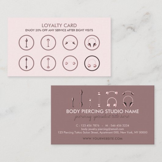 Verkoop Korting Loyalty Pink Body Piercing Visitekaartje (Voorkant / Achterkant)