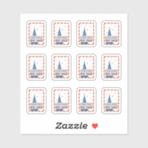 verkoop stickers met een blauwe kerstboom