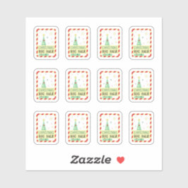  verkoop stickers met een groene kerstboom