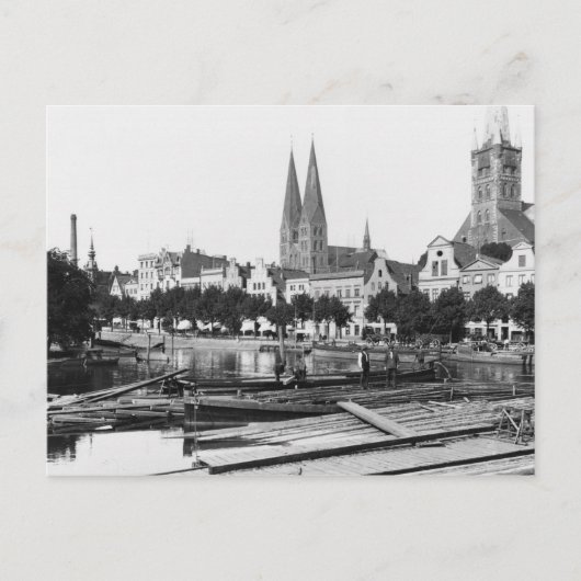 Verkoop van hout op de rivier de Trave, Lubeck, c. Briefkaart (Voorkant)