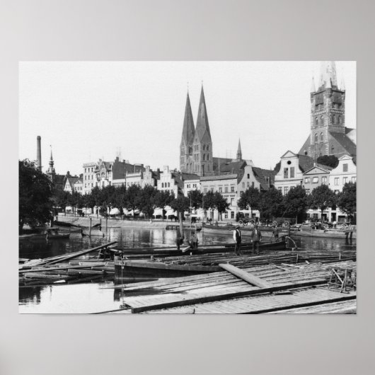 Verkoop van hout op de rivier de Trave, Lubeck, c. Poster (Voorkant)