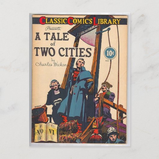 Verkoop van twee steden Comic Briefkaart (Voorkant)