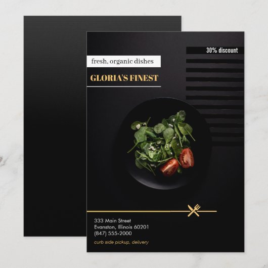 verkoopflyer voor gezond biologisch restaurant kaart (Voorkant / Achterkant)