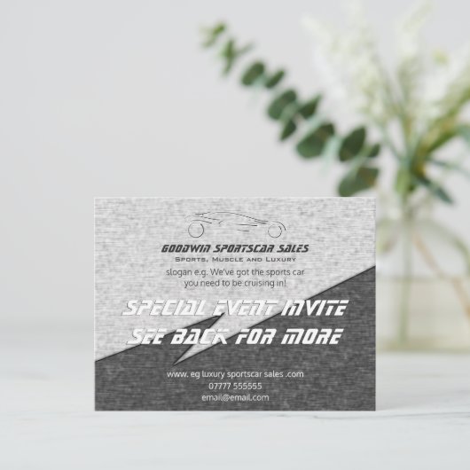 Verkoopgebeurtenis Uitnodiging - metaaleffect, spo (Staand voorkant)