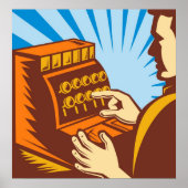 verkoopmedewerker met kasregister wpa - stijl poster (Voorkant)