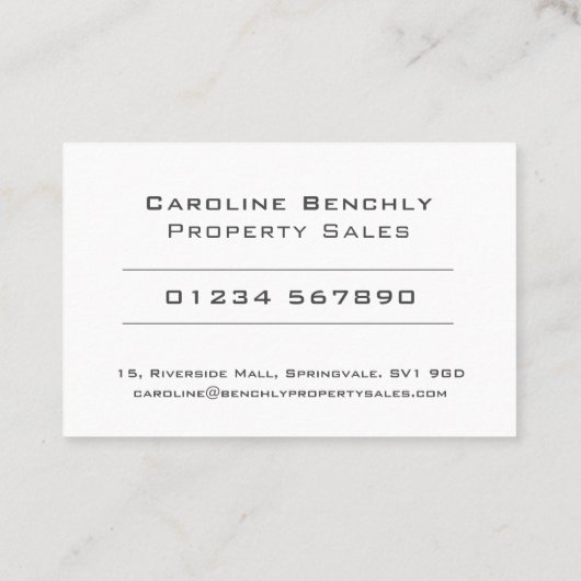Verkoopontwerp voor schone en elegante eigendommen visitekaartje (Achterkant)