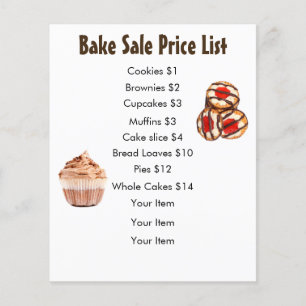Verkoopprijslijst bakverkoop Chocolade Cupcake en Flyer
