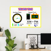 Verkooptijd op een analoge klok en een digitale kl poster (Thuiskantoor)