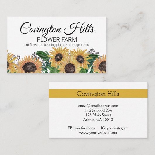 Verkopende bloemen | Sun Flower Boerderij Visiteka Visitekaartje (Voorkant / Achterkant)